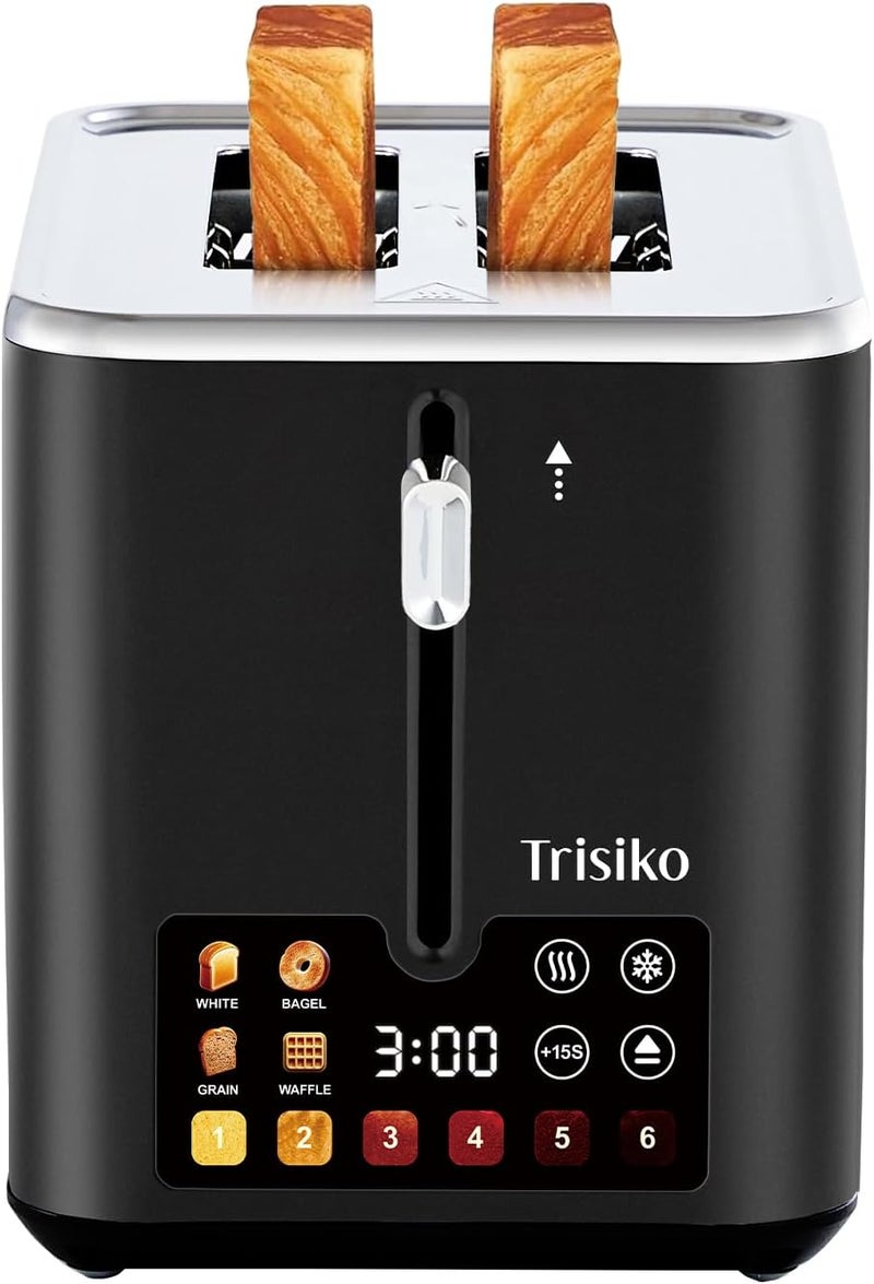 Trisiko ® Touch Screen Toaster 2 Slice,Smart Toaster with Digital Timer, 1.38" Extra-Wide Slots for Bread& Bagel,with Reheat, Defrost, Cancel, +15s Boost, Great for Home, Office, Dorm (Black) - Image 1